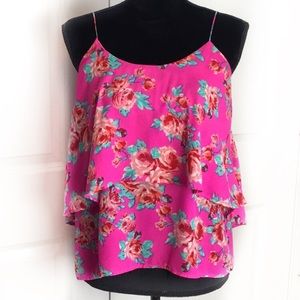 Paper Crane Layered Floral Pink Tank Top size Medium